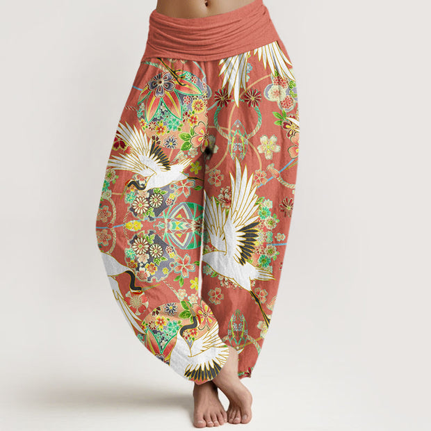 Buddha Stones Casual Crane Floral Geometric Pattern Elastic Waist Women's Harem Pants - DarkOrange - US22，UK/AU26，EU54 (6XL) - image 5