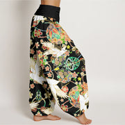 Buddha Stones Casual Crane Floral Geometric Pattern Elastic Waist Women's Harem Pants - image 10