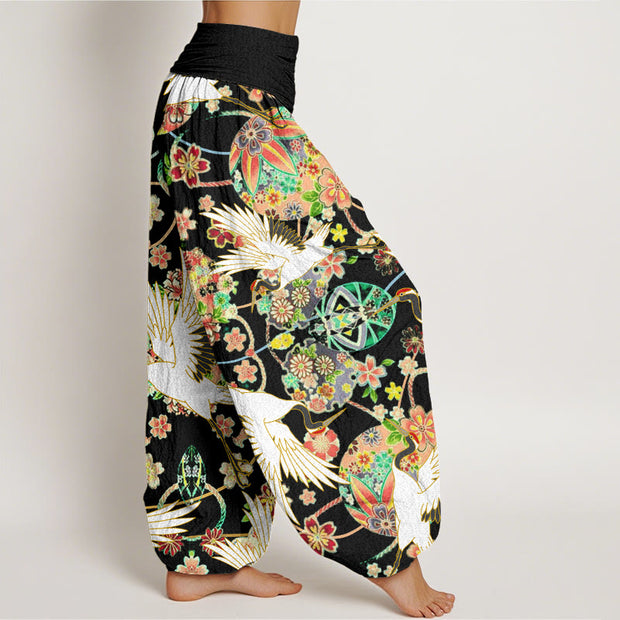 Buddha Stones Casual Crane Floral Geometric Pattern Elastic Waist Women's Harem Pants - image 10