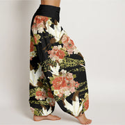Buddha Stones Casual Crane Peony Cherry Blossom Pattern Elastic Waist Women's Harem Pants - image 10