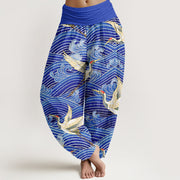Buddha Stones Casual Crane Ocean Waves Pattern Elastic Waist Women's Harem Pants - SlateBlue - US22，UK/AU26，EU54 (6XL) - image 1