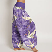 Buddha Stones Casual Crane Ocean Waves Pattern Elastic Waist Women's Harem Pants - image 10