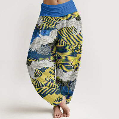 Buddha Stones Casual Crane Ocean Waves Chrysanthemum Pattern Women's Elastic Waist Harem Pants - DodgerBlue - US22，UK/AU26，EU54 (6XL) - image 1