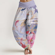 Buddha Stones Casual Peony Koi Fish Golden-Edged Leaves Pattern Women's Elastic Waist Harem Pants - Plum - US22，UK/AU26，EU54 (6XL) - image 8