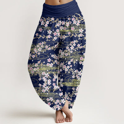 Buddha Stones Casual Cherry Blossom Water Pattern Women's Elastic Waist Harem Pants - MidnightBlue - US22，UK/AU26，EU54 (6XL) - image 1