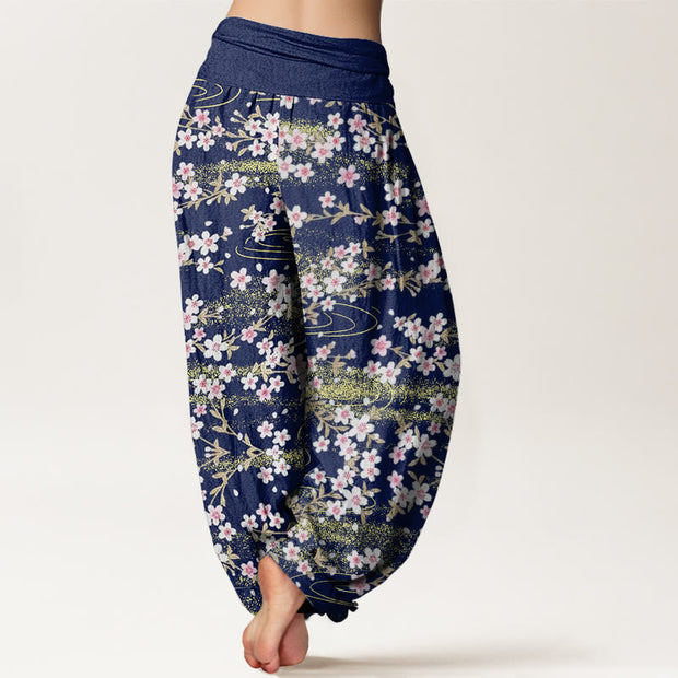 Buddha Stones Casual Cherry Blossom Water Pattern Women's Elastic Waist Harem Pants - image 2