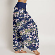 Buddha Stones Casual Cherry Blossom Water Pattern Women's Elastic Waist Harem Pants - image 3
