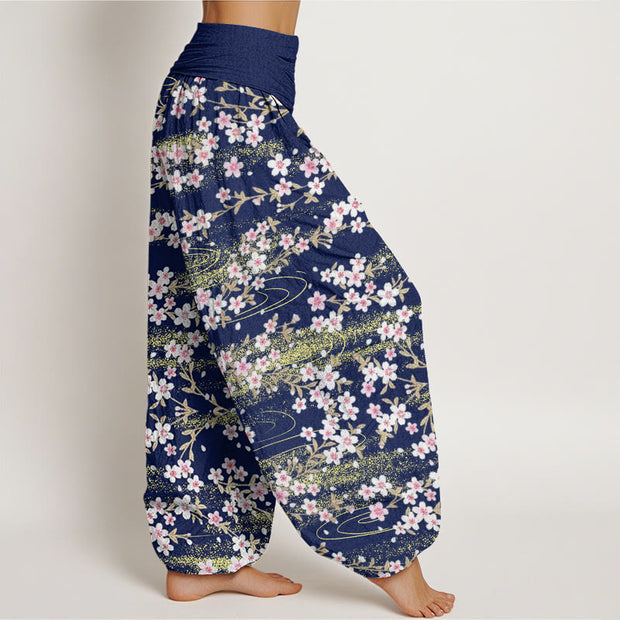 Buddha Stones Casual Cherry Blossom Water Pattern Women's Elastic Waist Harem Pants - image 3