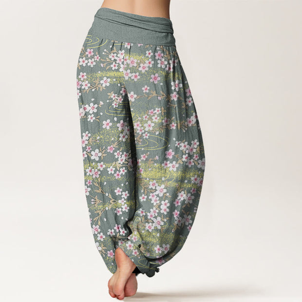 Buddha Stones Casual Cherry Blossom Water Pattern Women's Elastic Waist Harem Pants - image 6