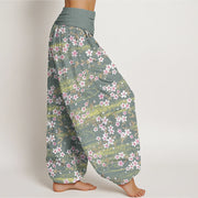 Buddha Stones Casual Cherry Blossom Water Pattern Women's Elastic Waist Harem Pants - image 7