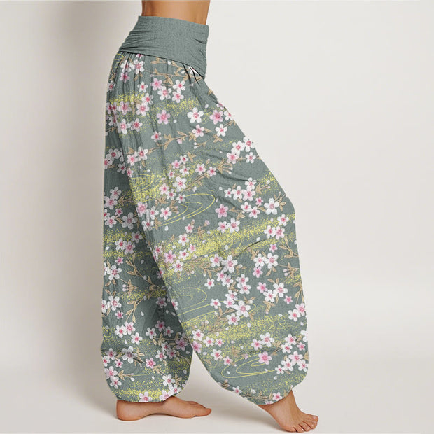 Buddha Stones Casual Cherry Blossom Water Pattern Women's Elastic Waist Harem Pants - image 7
