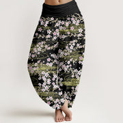 Buddha Stones Casual Cherry Blossom Water Pattern Women's Elastic Waist Harem Pants - Black - US22，UK/AU26，EU54 (6XL) - image 8