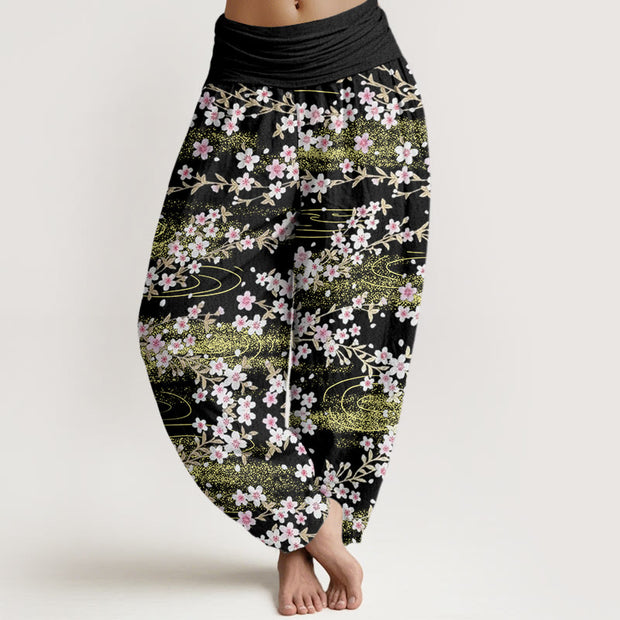 Buddha Stones Casual Cherry Blossom Water Pattern Women's Elastic Waist Harem Pants - Black - US22，UK/AU26，EU54 (6XL) - image 8