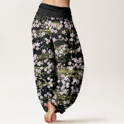 Buddha Stones Casual Cherry Blossom Water Pattern Women's Elastic Waist Harem Pants - image 9