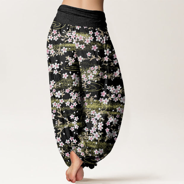 Buddha Stones Casual Cherry Blossom Water Pattern Women's Elastic Waist Harem Pants - image 9
