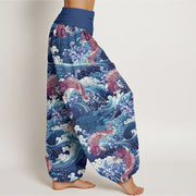 Buddha Stones Casual Koi Fish Ocean Waves Pattern Women's Elastic Waist Harem Pants - image 7