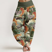 Buddha Stones Casual Koi Fish Ocean Waves Pattern Women's Elastic Waist Harem Pants - OliveDrab - US22，UK/AU26，EU54 (6XL) - image 8