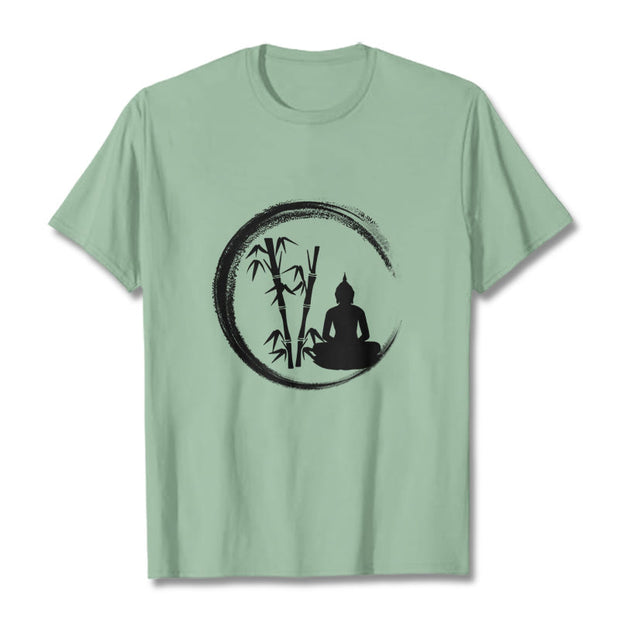 Buddha Stones Zen Buddha Statue Sitting Bamboo Meditation Tee T-shirt