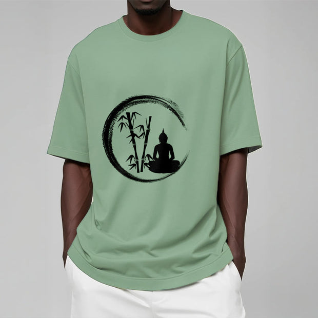Buddha Stones Zen Buddha Statue Sitting Bamboo Meditation Tee T-shirt