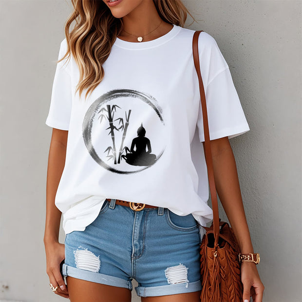 Buddha Stones Zen Buddha Statue Sitting Bamboo Meditation Tee T-shirt