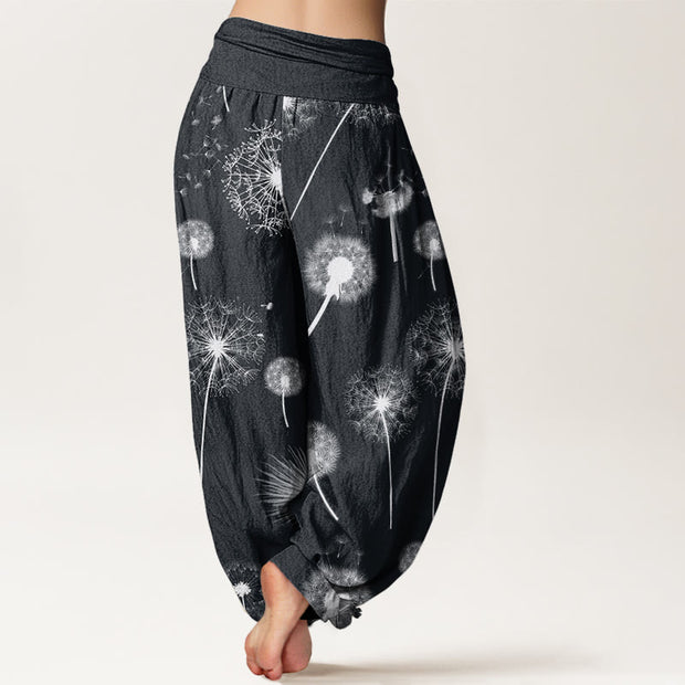 Buddha Stones Casual Dandelion Pattern Women's Elastic Waist Harem Pants