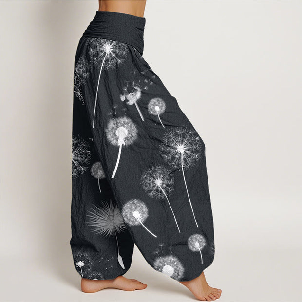 Buddha Stones Casual Dandelion Pattern Women's Elastic Waist Harem Pants