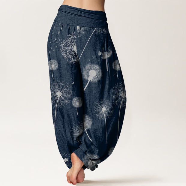 Buddha Stones Casual Dandelion Pattern Women's Elastic Waist Harem Pants