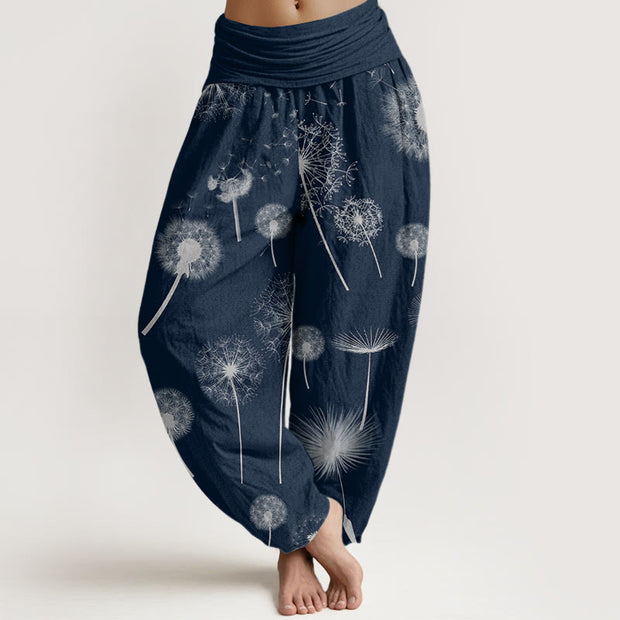 Buddha Stones Casual Dandelion Pattern Women's Elastic Waist Harem Pants
