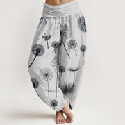 Buddha Stones Casual Dandelion Pattern Women's Elastic Waist Harem Pants