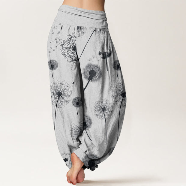 Buddha Stones Casual Dandelion Pattern Women's Elastic Waist Harem Pants