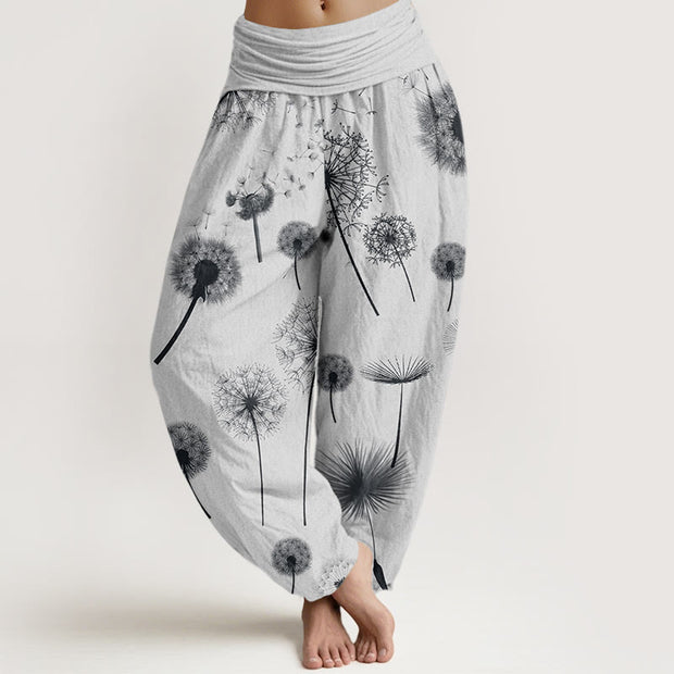Buddha Stones Casual Dandelion Pattern Women's Elastic Waist Harem Pants