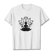 Buddha Stones Om Yin Yang Buddha Statue Sitting Lotus Meditation Tee T-shirt