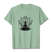 Buddha Stones Om Yin Yang Buddha Statue Sitting Lotus Meditation Tee T-shirt