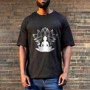 Buddha Stones Om Yin Yang Buddha Statue Sitting Lotus Meditation Tee T-shirt