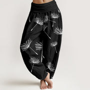 Buddha Stones Casual Cdrifting Dandelion Seed Pattern Women's Elastic Waist Harem Pants