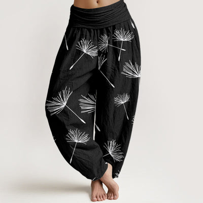 Buddha Stones Casual Cdrifting Dandelion Seed Pattern Women's Elastic Waist Harem Pants