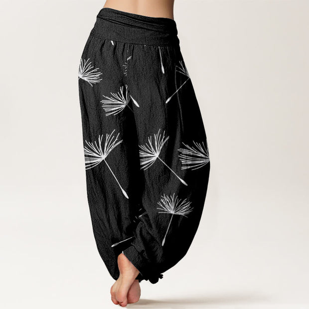 Buddha Stones Casual Cdrifting Dandelion Seed Pattern Women's Elastic Waist Harem Pants