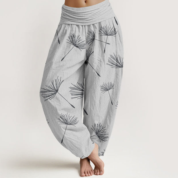 Buddha Stones Casual Cdrifting Dandelion Seed Pattern Women's Elastic Waist Harem Pants
