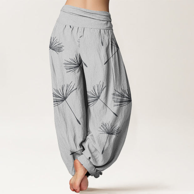 Buddha Stones Casual Cdrifting Dandelion Seed Pattern Women's Elastic Waist Harem Pants