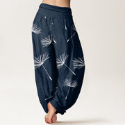 Buddha Stones Casual Cdrifting Dandelion Seed Pattern Women's Elastic Waist Harem Pants