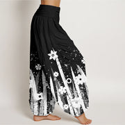 Buddha Stones Casual White Flower Grass Pattern Women's Elastic Waist Harem Pants