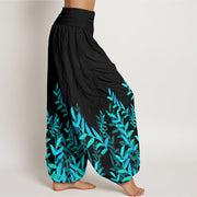 Buddha Stones Casual Leaves Pattern Women's Elastic Waist Harem Pants