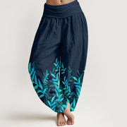 Buddha Stones Casual Leaves Pattern Women's Elastic Waist Harem Pants - DarkSlateGray - US22，UK/AU26，EU54 (6XL) - image 8