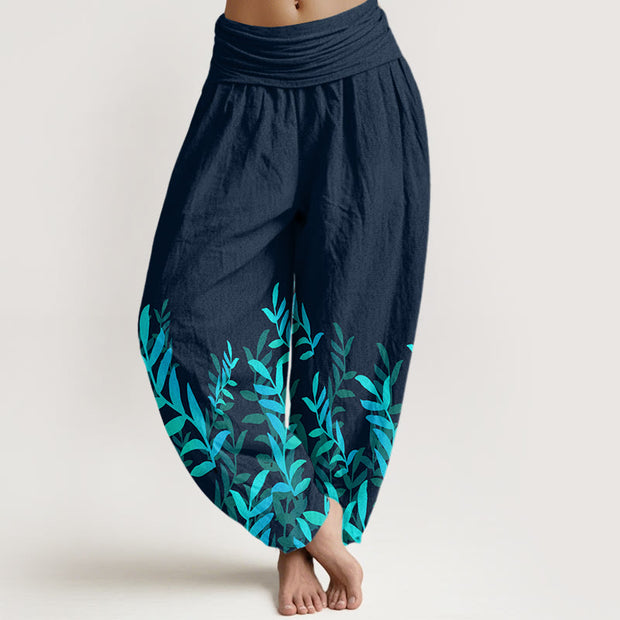 Buddha Stones Casual Leaves Pattern Women's Elastic Waist Harem Pants - DarkSlateGray - US22，UK/AU26，EU54 (6XL) - image 8