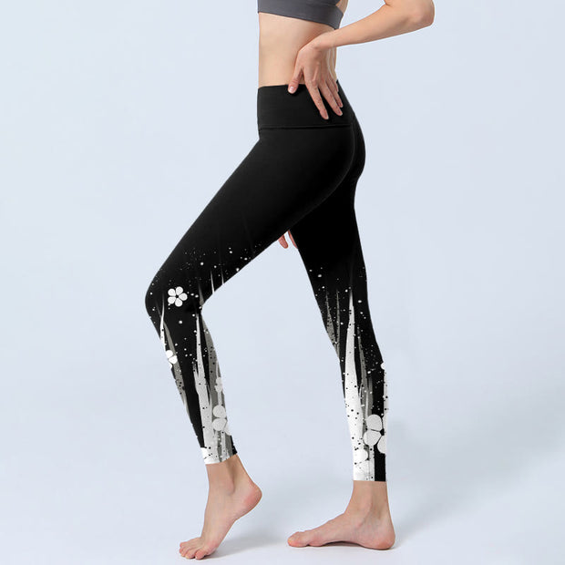 Buddha Stones White Flowers Aquatic Plants Pattern Print Gym Leggings Women's Yoga Pants