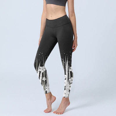 Buddha Stones White Flowers Aquatic Plants Pattern Print Gym Leggings Women's Yoga Pants