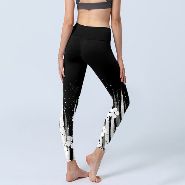Buddha Stones White Flowers Aquatic Plants Pattern Print Gym Leggings Women's Yoga Pants