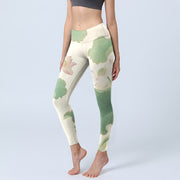 Buddha Stones Elegant Lotus Flower Leaves Pattern Print Gym Leggings Women's Yoga Pants