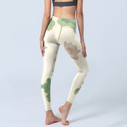 Buddha Stones Elegant Lotus Flower Leaves Pattern Print Gym Leggings Women's Yoga Pants