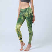 Buddha Stones Ink Blooming Bamboo Pattern Print Gym Leggings Women's Yoga Pants
